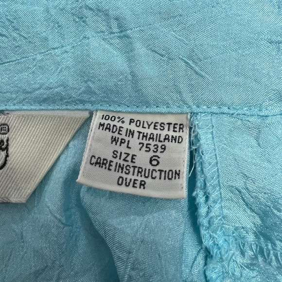 Vintage Diane von Furstenberg Aqua Blue Button Up Crinkle Blouse DVF Top Size 6 - Picture 4 of 9